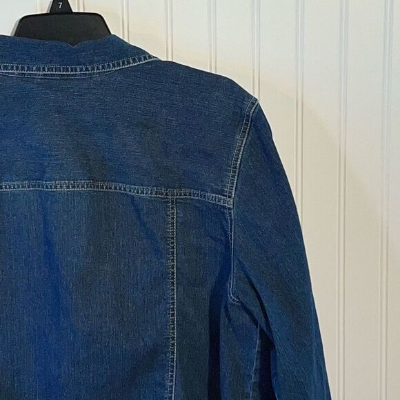 Erika Denim Jacket Womens Size Xlarge Blue Embroidered Floral Button Up Long Slv - Picture 10 of 12